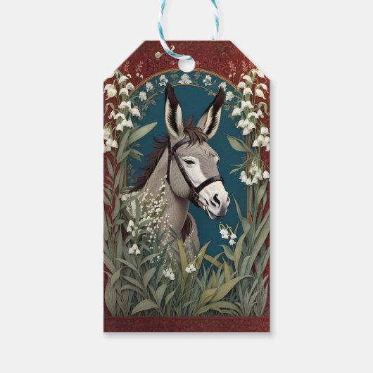 Elegante ezel en Lily van de vallei bloemen Cadeaulabel (Voorkant)