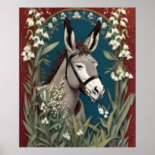Elegante ezel en Lily van de vallei bloemen Poster