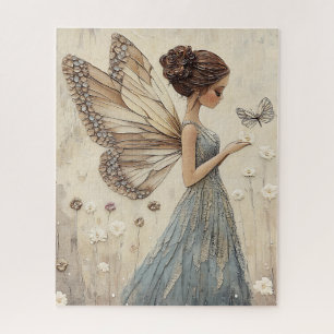 Elegante Fairy & Butterfly Mozaïek Fantasy in Blau Legpuzzel