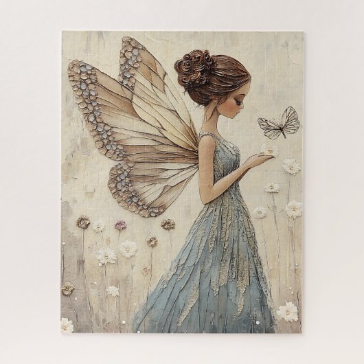 Elegante Fairy & Butterfly Mozaïek Fantasy in Blau Legpuzzel (Verticaal)