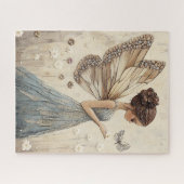 Elegante Fairy & Butterfly Mozaïek Fantasy in Blau Legpuzzel (Horizontaal)