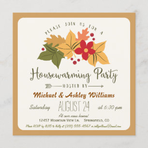 Elegante Fall Leaves & Berries Housewarming Party Kaart