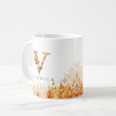 Elegante Fall Leaves Letter V Monogram Initiaal Koffiemok (Voorkant links)