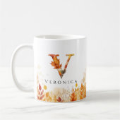 Elegante Fall Leaves Letter V Monogram Initiaal Koffiemok (Links)