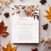 Elegante Fall Leaves Thanksgiving Dinner Roos Gold Folie Uitnodiging