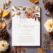 Elegante Fall Leaves Thanksgiving Dinner Roos Gold Folie Uitnodiging