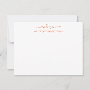Elegante Familie Achternaam Oranje Script Kalligra Notitiekaartje