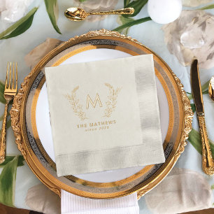 Elegante familie botanische monogram en naam goud folie servetten