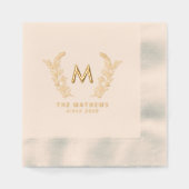 Elegante familie botanische monogram en naam goud folie servetten (Voorkant)