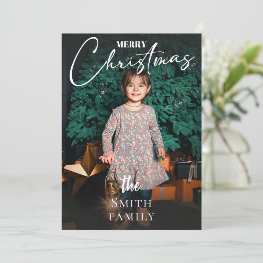 Elegante Familie Foto Kerstvakantie Kaart (Staand voorkant)