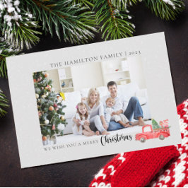 Elegante Familie Foto Waterverf Kerstwagen Feestdagenkaart