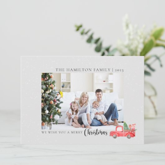 Elegante Familie Foto Waterverf Kerstwagen Feestdagenkaart (Staand voorkant)