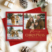 Elegante Familie Fotocollage Vrolijk Kerstgoud