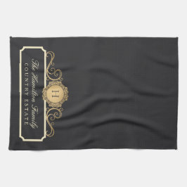 Elegante Familie Huis Monogram Houtskool Keuken Theedoek