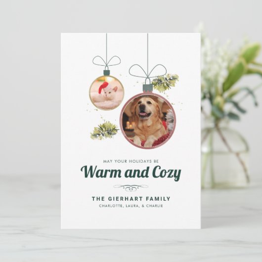 Elegante Familie Huisdier Foto's Kerstmis Feestdagenkaart (Staand voorkant)