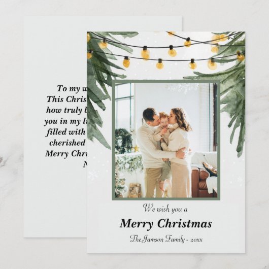 Elegante Familie Kerst Kaart met Waterverf Pine (Voorkant / Achterkant)