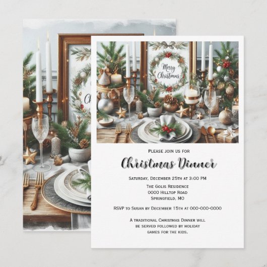 Elegante familie kerstdiner uitnodiging (Voorkant / Achterkant)