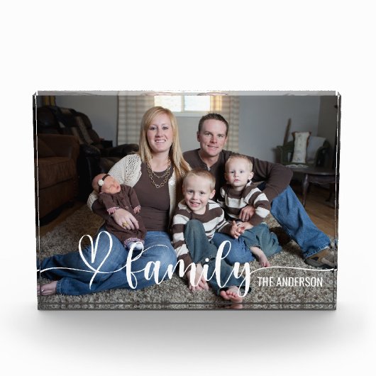 Elegante Familie Liefde Wit Script Custom Horizont Fotoblokken (Voorkant)