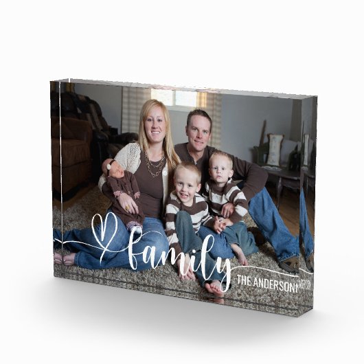 Elegante Familie Liefde Wit Script Custom Horizont Fotoblokken (Rechts)
