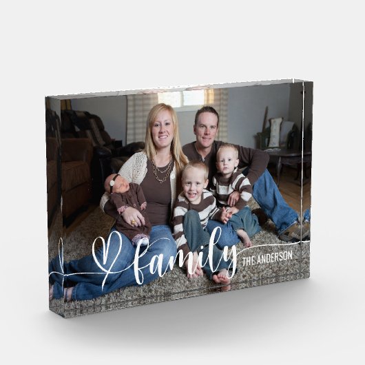 Elegante Familie Liefde Wit Script Custom Horizont Fotoblokken (Links)
