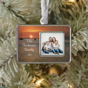 Elegante familie mam papa foto personaliseren verzilverd omlijst ornament