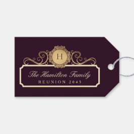 Elegante Familie Reünie Goud Monogram Bourgogne Cadeaulabel
