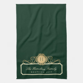 Elegante Familie Reünie Goud Monogram Groen Theedoek