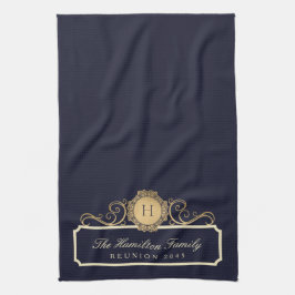 Elegante Familie Reünie Goud Monogram Marine Theedoek