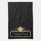Elegante Familie Reünie Goud Monogram Zwart Theedoek (Verticaal)
