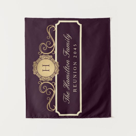 Elegante Familie Reünie Gouden Monogram Bourgogne  Wandkleed (Voorkant)