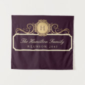 Elegante Familie Reünie Gouden Monogram Bourgogne  Wandkleed (Voorkant (horizontaal))