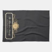 Elegante Familie Reünie Monogram Charcoal Keuken Theedoek (Horizontaal)