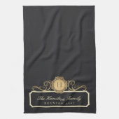 Elegante Familie Reünie Monogram Charcoal Keuken Theedoek (Verticaal)