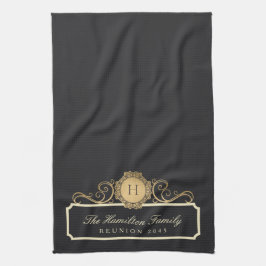 Elegante Familie Reünie Monogram Charcoal Keuken Theedoek