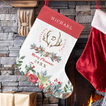 Elegante familie seizoensgebonden rustieke monogra grote kerstsok<br><div class="desc">Rustieke elegante hertengeweien en waterverf seizoensgebonden bloemen monogrammed familie gepersonaliseerde Merry Christmas feestelijke traditionele kous sjabloon met volledig bewerkbare tekst.             Eenvoudig aan te passen met uw familienaam,  initiaal,  tekst,  jaar en voornaam.</div>