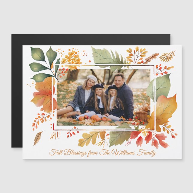 Elegante Familie Thanksgiving Foto Herfst Bladmagn (Voorkant / Achterkant)