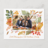 Elegante familie Thanksgiving foto val bladeren Briefkaart (Voorkant)