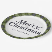 Elegante Familie Vrolijk Kerstfeest Classic Plaid Papieren Bordje (Gekanteld)