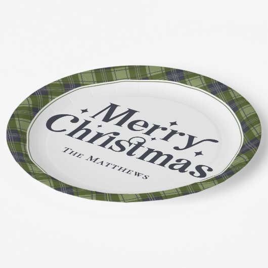 Elegante Familie Vrolijk Kerstfeest Classic Plaid Papieren Bordje (Gekanteld)