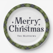 Elegante Familie Vrolijk Kerstfeest Classic Plaid Papieren Bordje (Voorkant)
