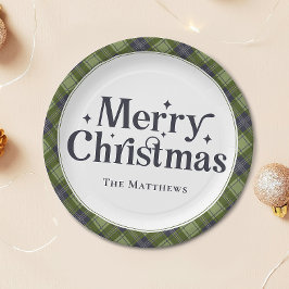 Elegante Familie Vrolijk Kerstfeest Classic Plaid Papieren Bordje