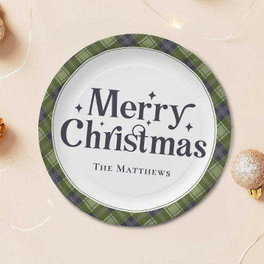 Elegante Familie Vrolijk Kerstfeest Classic Plaid Papieren Bordje