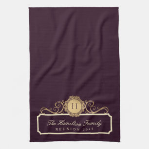 Elegante familiebijeenkomst goud monogram bordeaux theedoek