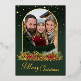 Elegante familiefoto-boog Vintage Prettig kerstfee Folie Feestdagenkaart