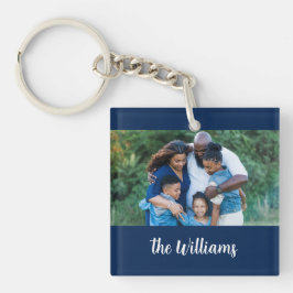 Elegante familiefoto en handtekening sleutelhanger