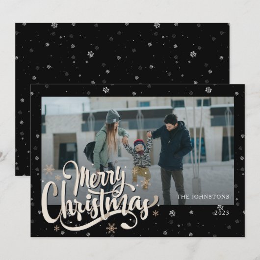 Elegante familiefoto en naam | Prettig kerstfeest Feestdagenkaart (Voorkant / Achterkant)