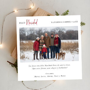 Elegante familiefoto Feliz Navidad Kerstrood Feestdagenkaart
