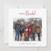 Elegante familiefoto Feliz Navidad Kerstrood Feestdagenkaart (Voorkant)