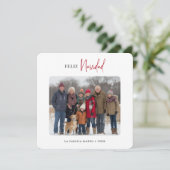 Elegante familiefoto Feliz Navidad Kerstrood Feestdagenkaart (Staand voorkant)