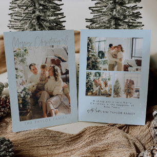 Elegante Familiefoto Folie Blauwe Kerst Kaart